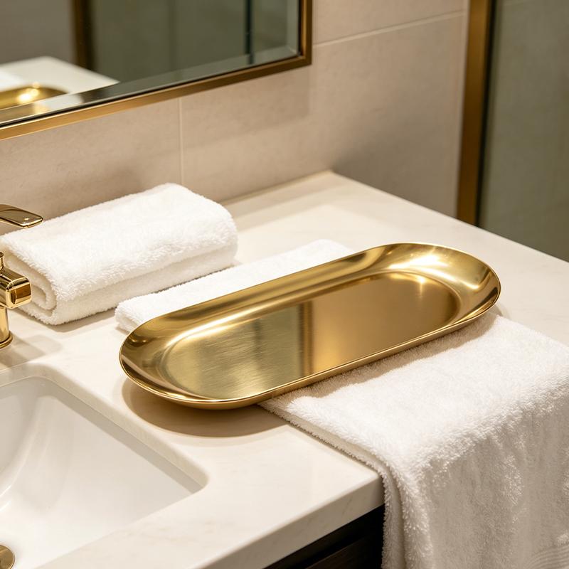 Stainless Steel Gold Tray Cosmetic Nail Art Tools Storage Dish Hotel Serving Tray For Dessert Cake Snack Towel Jewelry Organizer