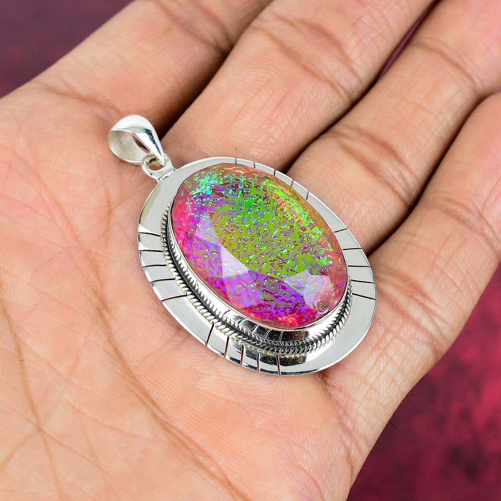 Pink Triplet Opal Pendant, 925 Solid Sterling Silver Gemstone Jewelry, Handmade Pendant, For Thanksgiving