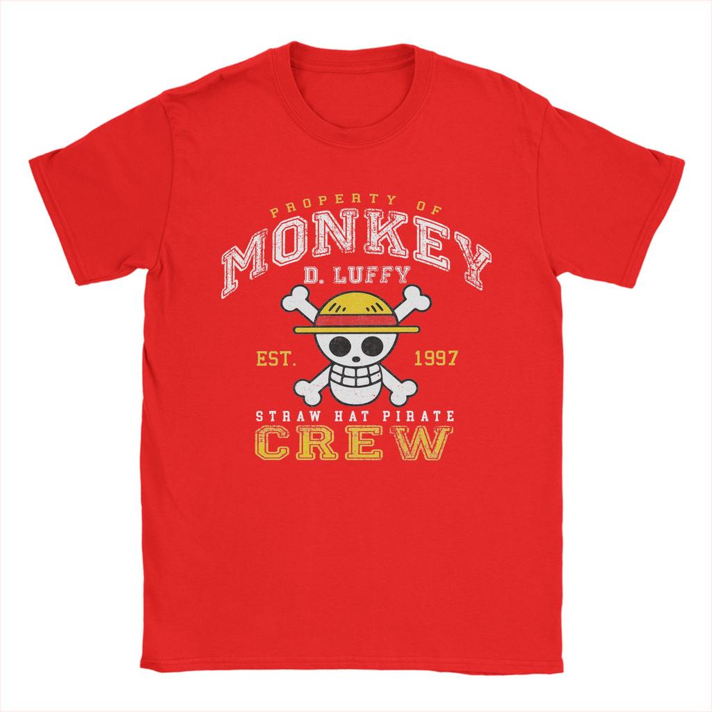 Vintage Straw Hat Pirate Crew Monkey D luffy TShirts for Men O Neck 100 Cotton T Shirts Ones Pieces Tees Classic Clothing