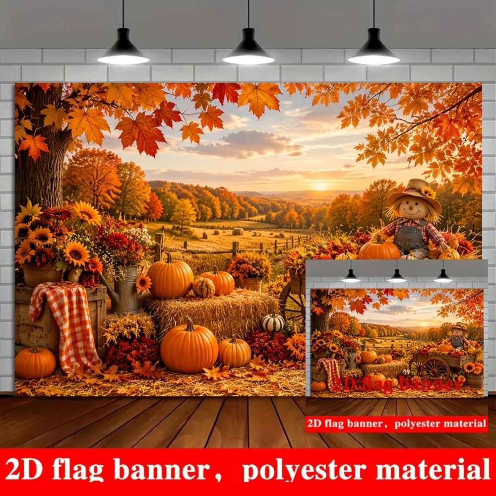 2D planar flag autumn harvest theme banner background Thanksgiving theme featuring red maple leaveszyc