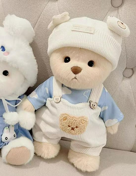 Костюм для среднего медведя - Сине-розовый полосатый набор комбинезонов с морковкой