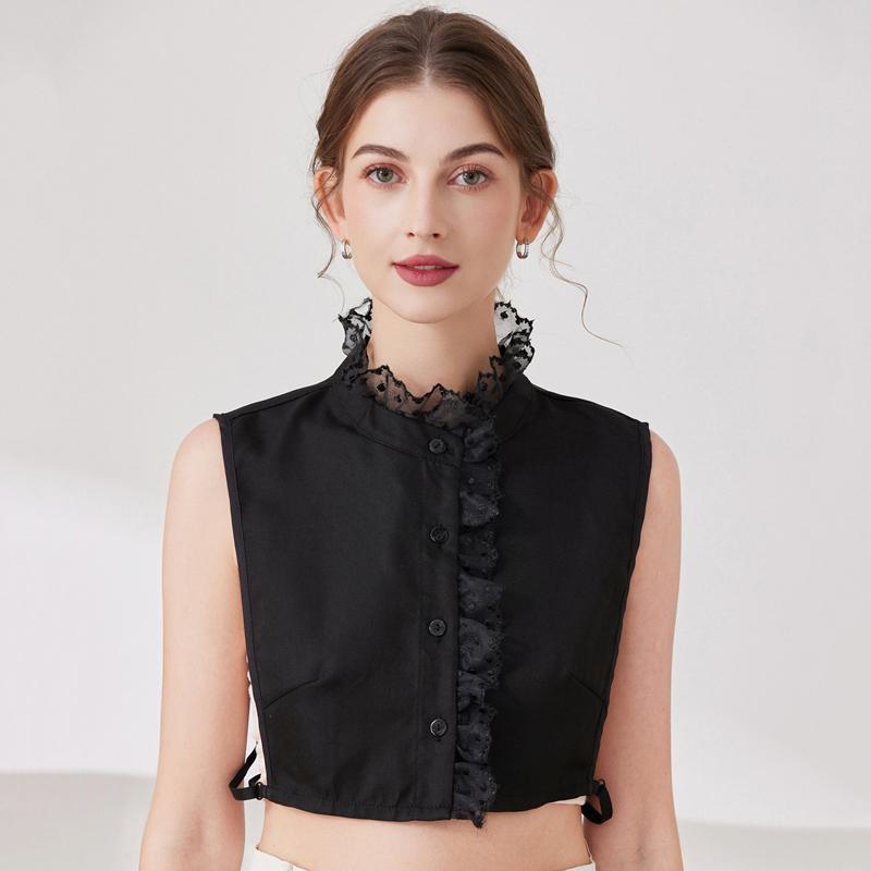 Lace Yarn Stand Up Collar For Sweater Blouse Shirt Decorative Fake Collar Ruffled Detachable Layering Neckwear Top False Collar