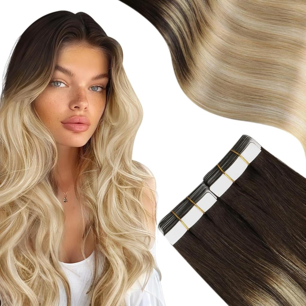 Moresoo Tape in Hair Extensions Human Hair Natural Hair Remy Brazilian Hair 20PCS 30G&50G Double Sided Tape in Hair Straight