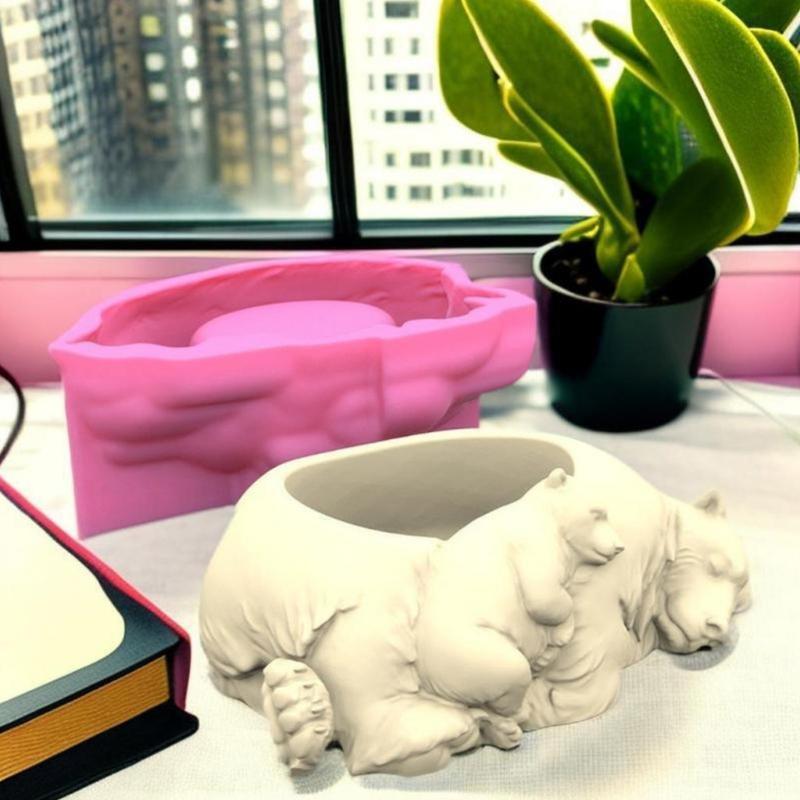 Sleeping Animal Shaped Planter Mold Flowerpots Molds Silicone Concrete Mould Hand-Making Supplies for Flowerpot Crafting