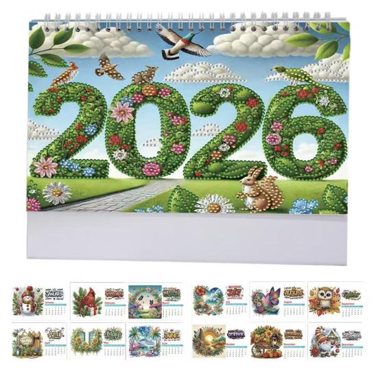 DIY Rhinestone Art Painting Desk Calendar Kit 12-Month Home Office Planner 2026 Practical Sparkling Rhinestone Craft Calendar