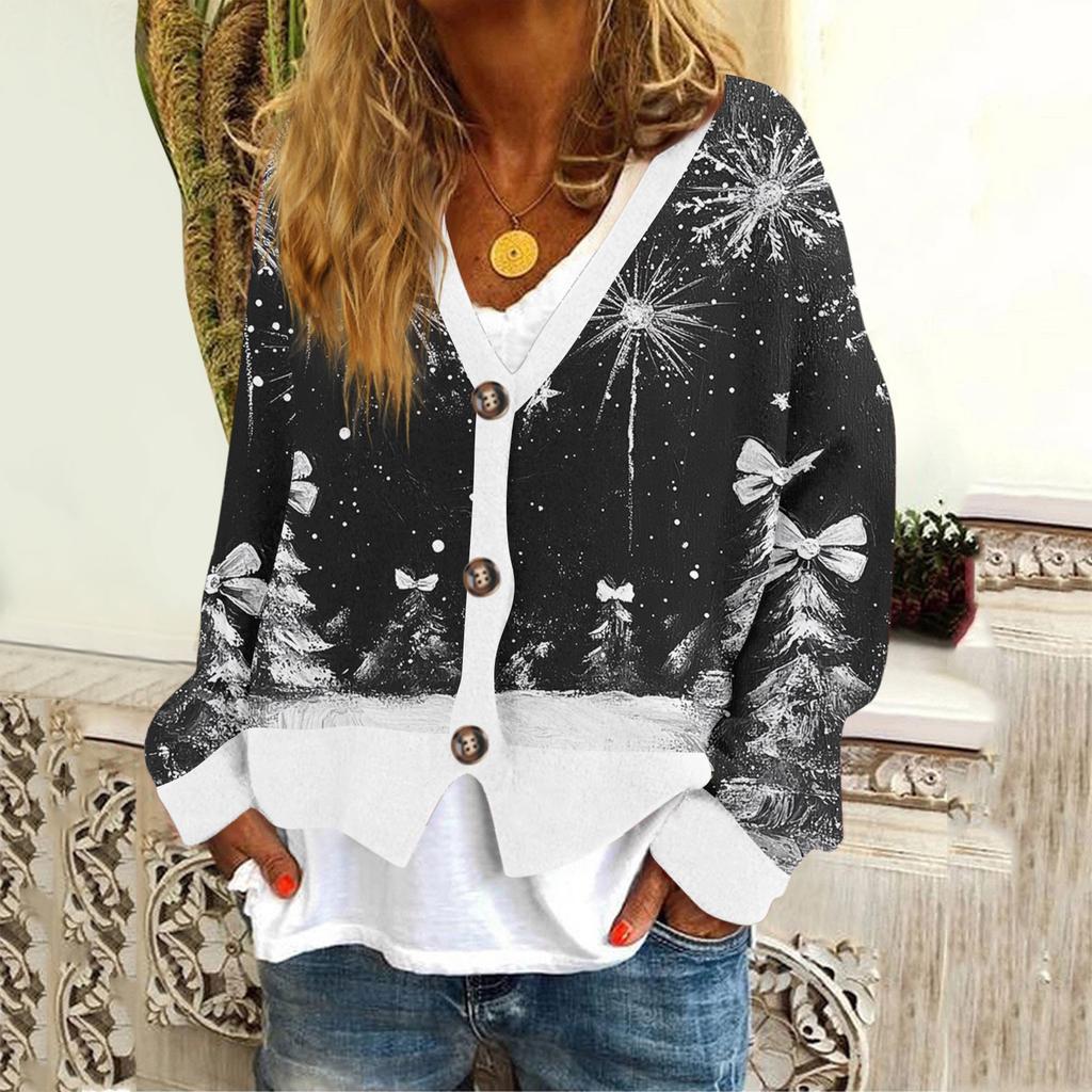 Женское модное короткое пальто, повседневное, с длинным рукавом, с рождественским принтом, однобортный плюшевый топ