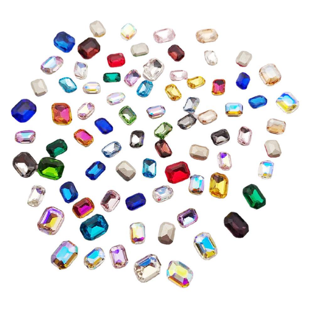 Прямоугольные восьмиугольные наклейки для дизайна ногтей - хрустальные стеклянные бриллианты и цветные сахарные камни