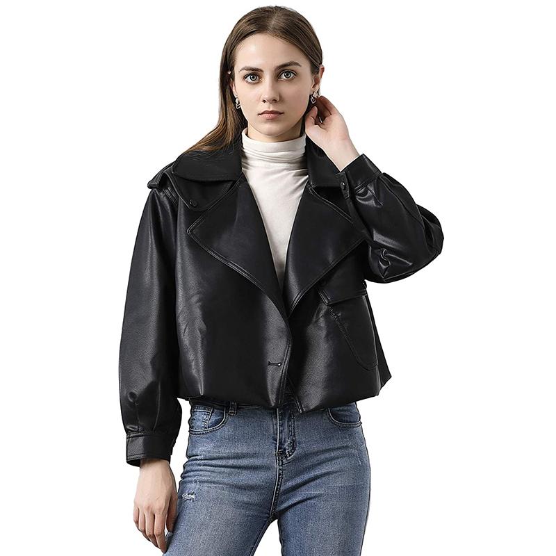 Осенняя короткая куртка из искусственной кожи с отложным воротником, женская мотоциклетная байкерская куртка из искусственной кожи, свободная уличная верхняя одежда в стиле панк