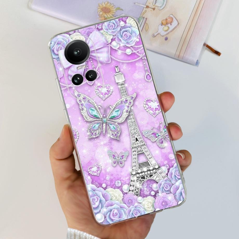 For Oppo Reno10 Pro Case Reno 10 5G Cover Soft TPU Black Silcione Bumper Coque For Reno 10pro Global Funads Women Fashion Print