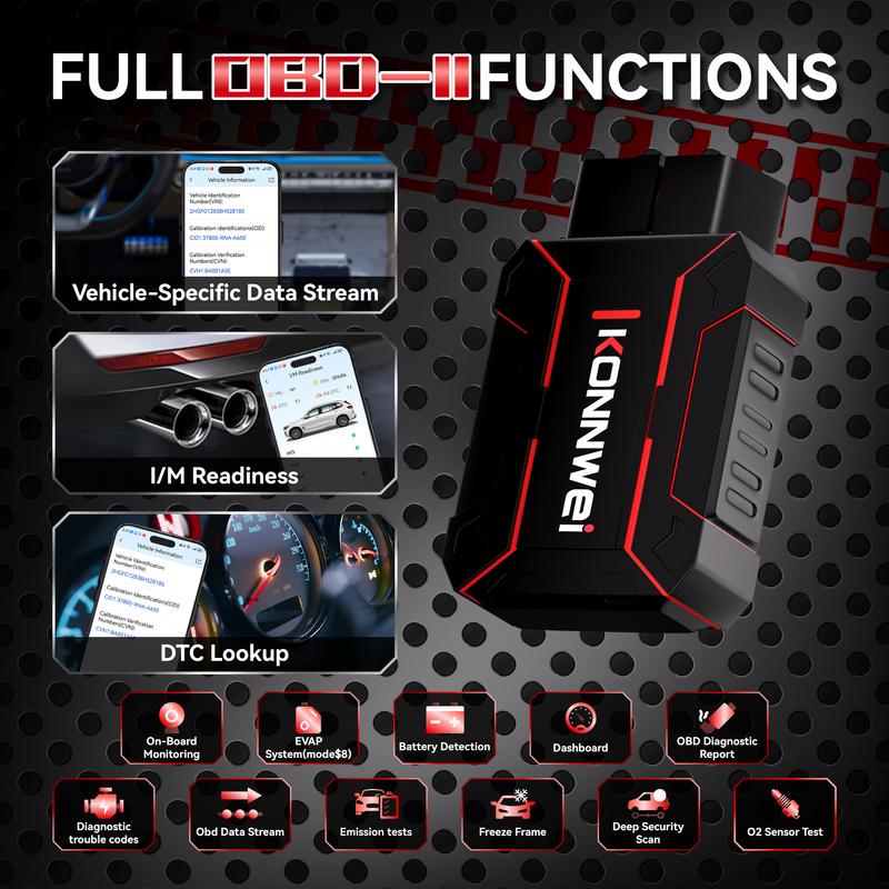 2026 KONNWEI MAXOBD Полная система OBD2 сканер Bluetooth 5.2 OBDII Диагностические инструменты для двигателя/трансмиссии/ABS/подушки безопасности Считыватель кодов