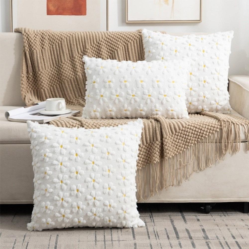 Bunny Bow and Daisy Fluffy Pillow Cover Super Soft Pillow Case Throw Pillowcase  Home Decoration