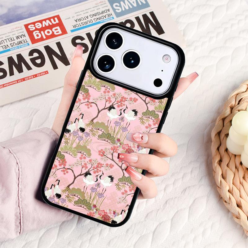 Японские Журавли Арт Чехол для Телефона Для IPhone 17 16e 15 14 13 12 11 Pro Max Air Mini Мягкий Защитный Чехол