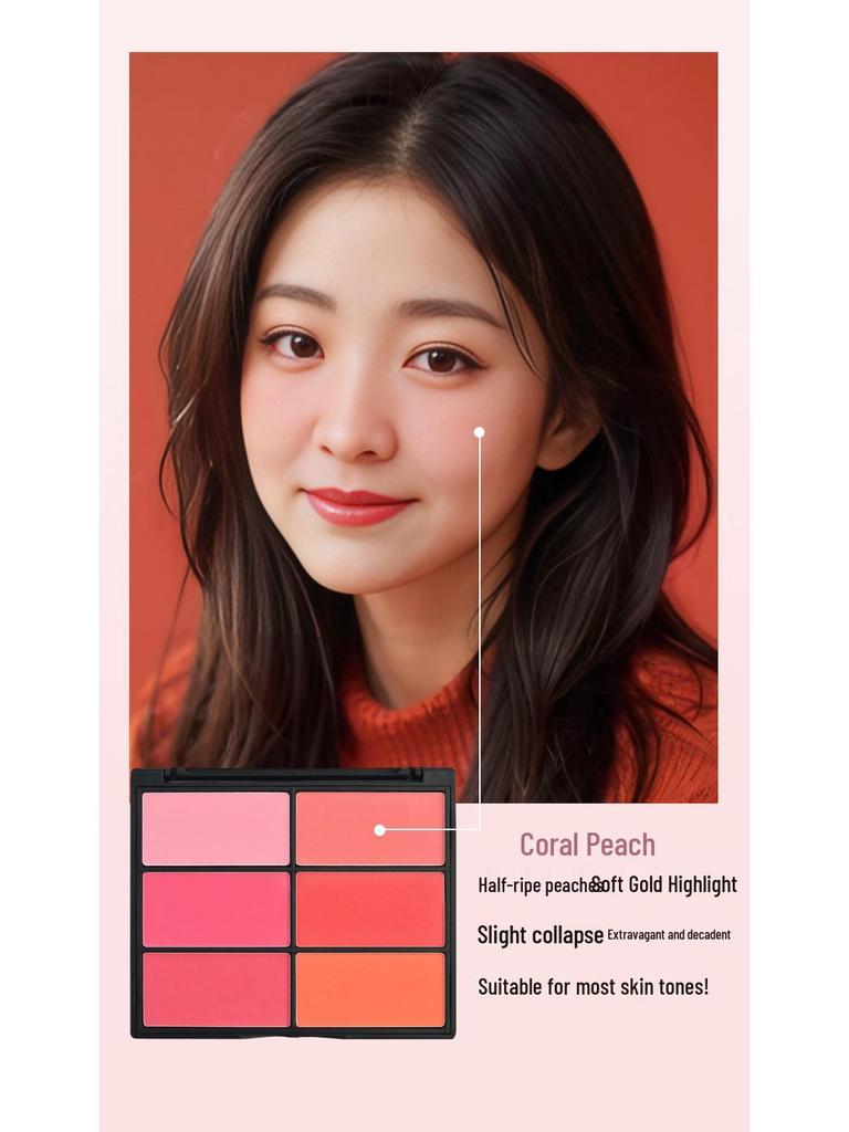 Палитра румян из шести цветов: Большой многотональный румянец для визажистов и студентов - Идеально для студии и сцены.