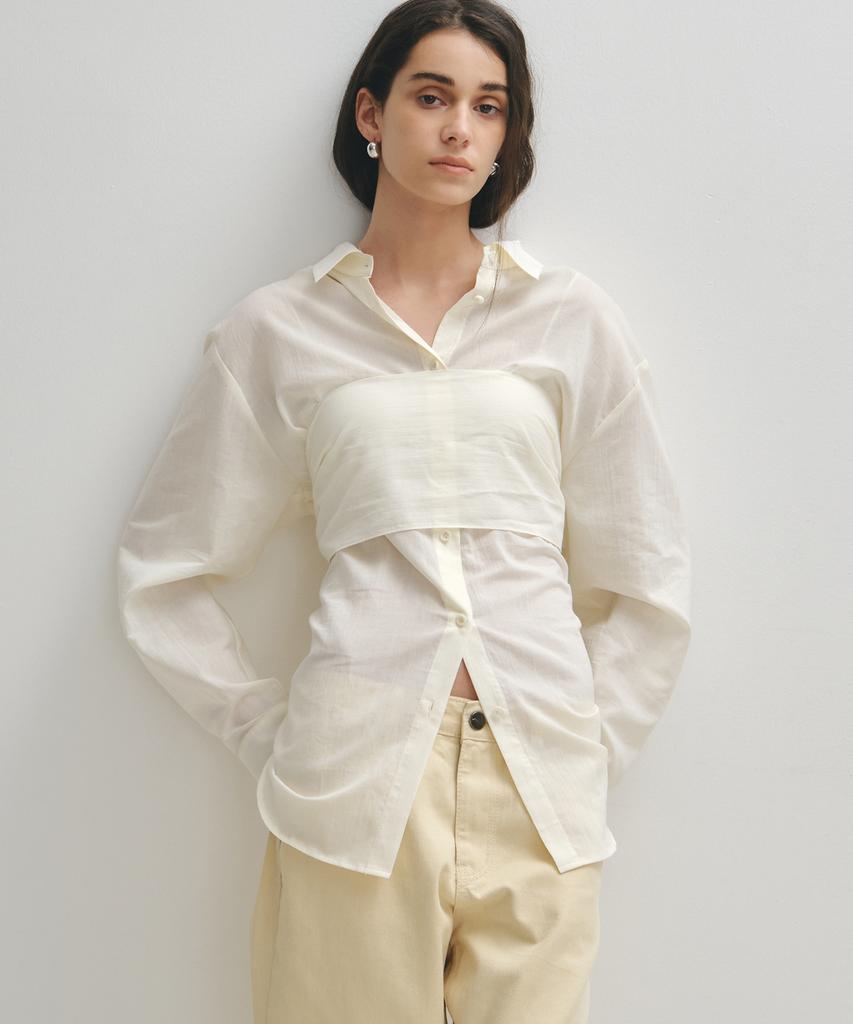 NOIRER FOR WOMAN Pale Scarf Loose Fit Shirt (Buttercream)