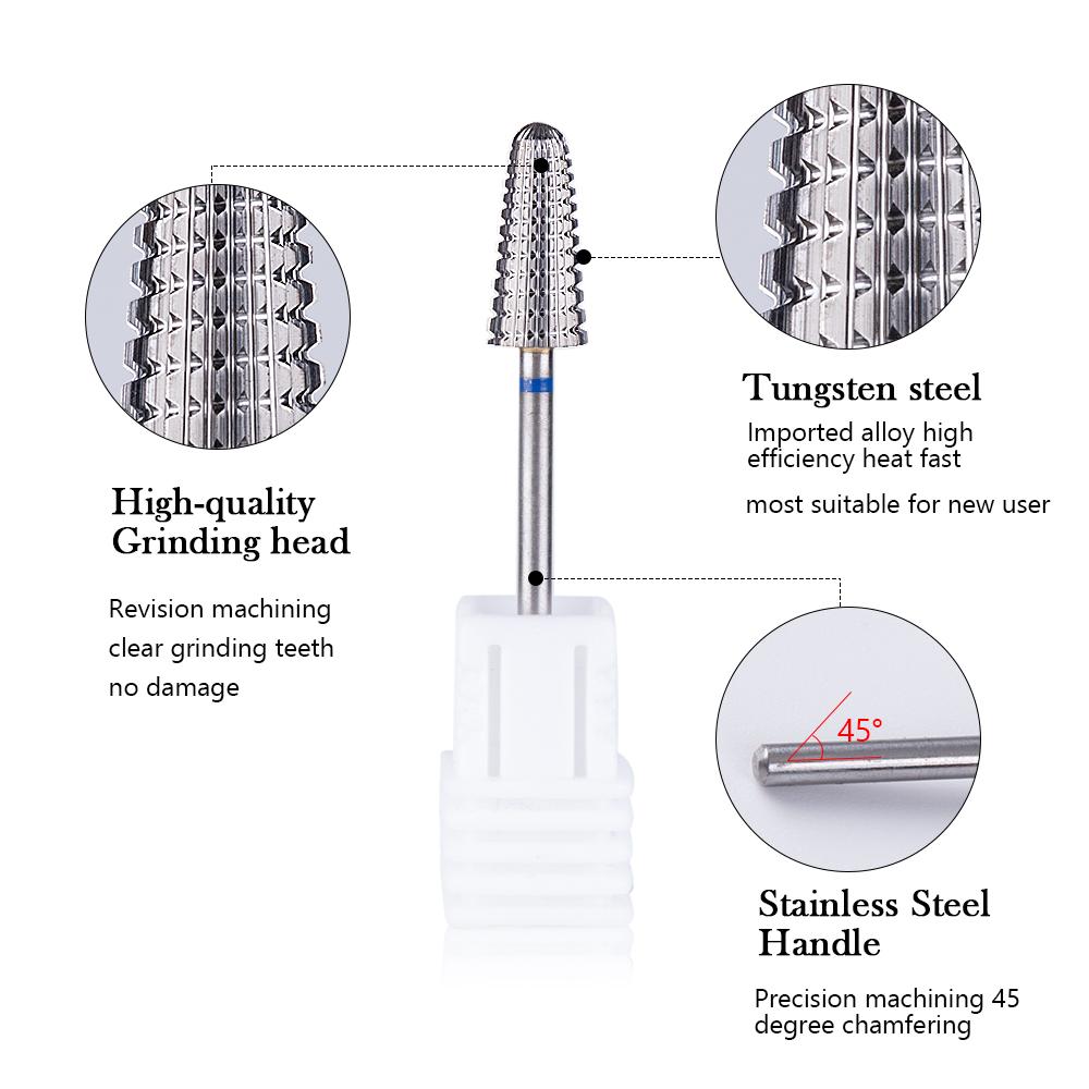 5 In 1 Carbide Tungsten Nail Bit Dual Rotation Volcano/Tornado Milling Cutters Fast Remove Acrylic Hard Gel ManucureTools