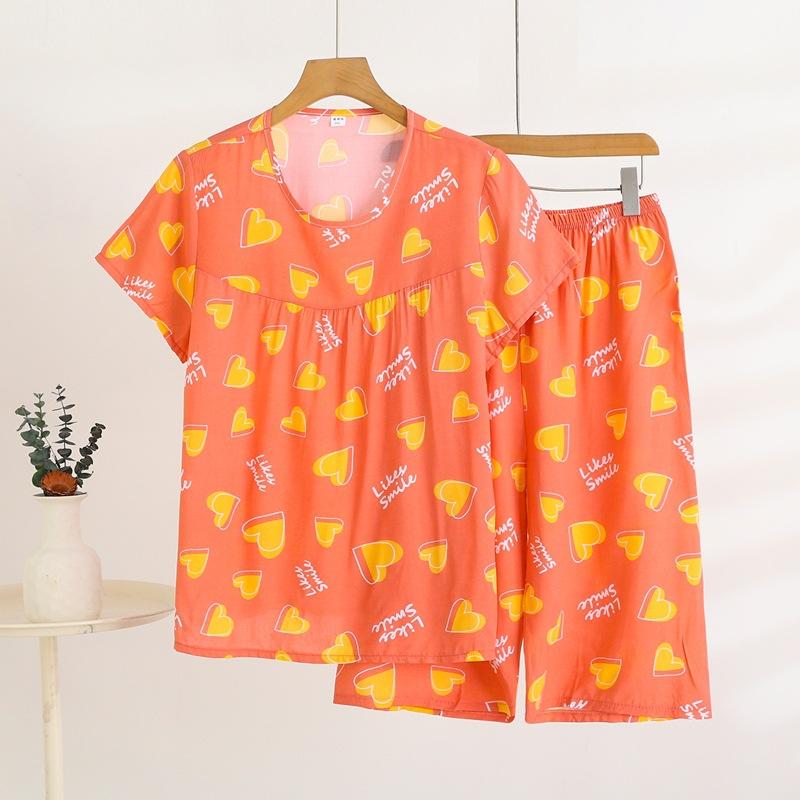 Летний комплект домашней одежды с коротким рукавом, женский тонкий топ с круглым вырезом, шорты, свободная пижама из двух частей