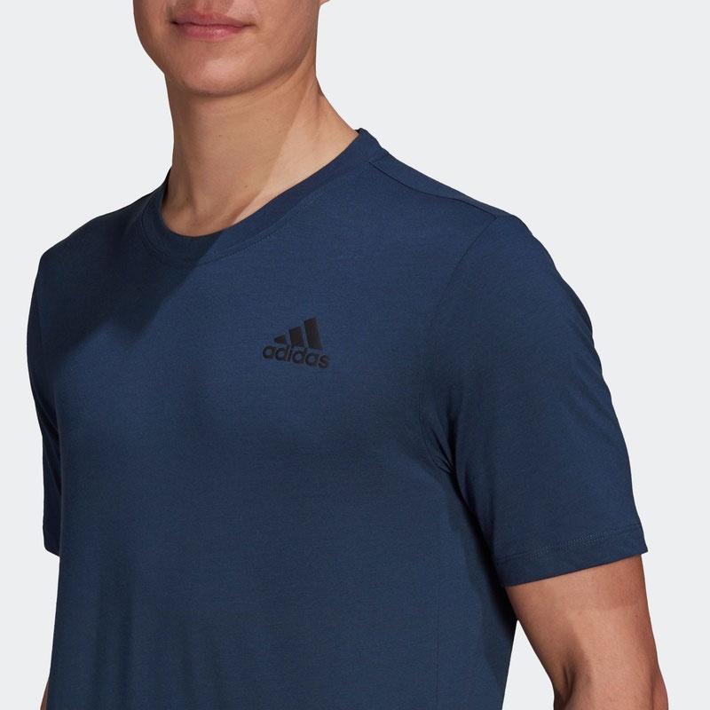 Adidas T Shirts Men's Dark Blue Crew Neck Moderate Straight Fit GR0515