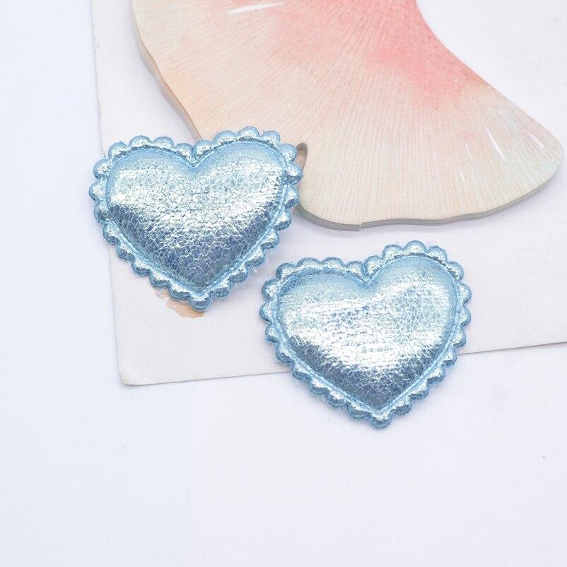 40Pcs 38*32mm Glitter Heart Applique Padded Patches for Clothes Hat Crafts Sewing Supplies DIY Headwear Hair Clips Bow Decor