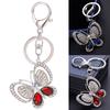 Shiny Rhinestone Hollowed Butterfly Pendant Keychain Keys Organizer Ring Decor