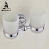 Cup & Tumbler Holders Metal Chrome Silver Toothbrush Holder With 2 Glass Cups Wall Mounted Ceramic Bathroom Accessories ST-6703