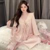 2025 Женский Сексуальный Осенний Пижамный Комплект из Ледяного Шелка и Кружева