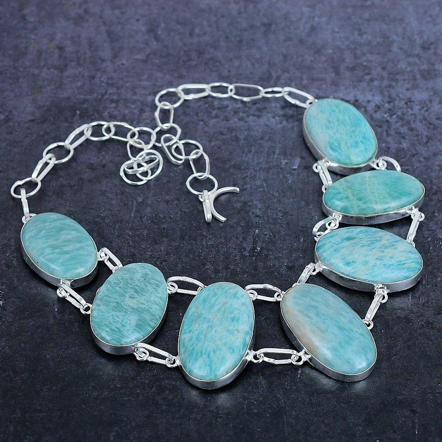 Ожерелье из серебра 925 пробы с натуральным амазонитом 18 дюймов T9W06