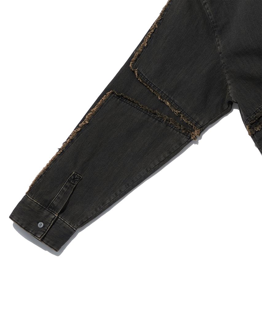 ULKIN Cross Low Edge Denim Shirt_Black