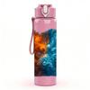 1PC Orange Blue Fire Swirl Texture Print 750ml Color Plastic Sports Water Bottle Leakproof Flip Straw Lid Suitable for Sports Office Home Use
