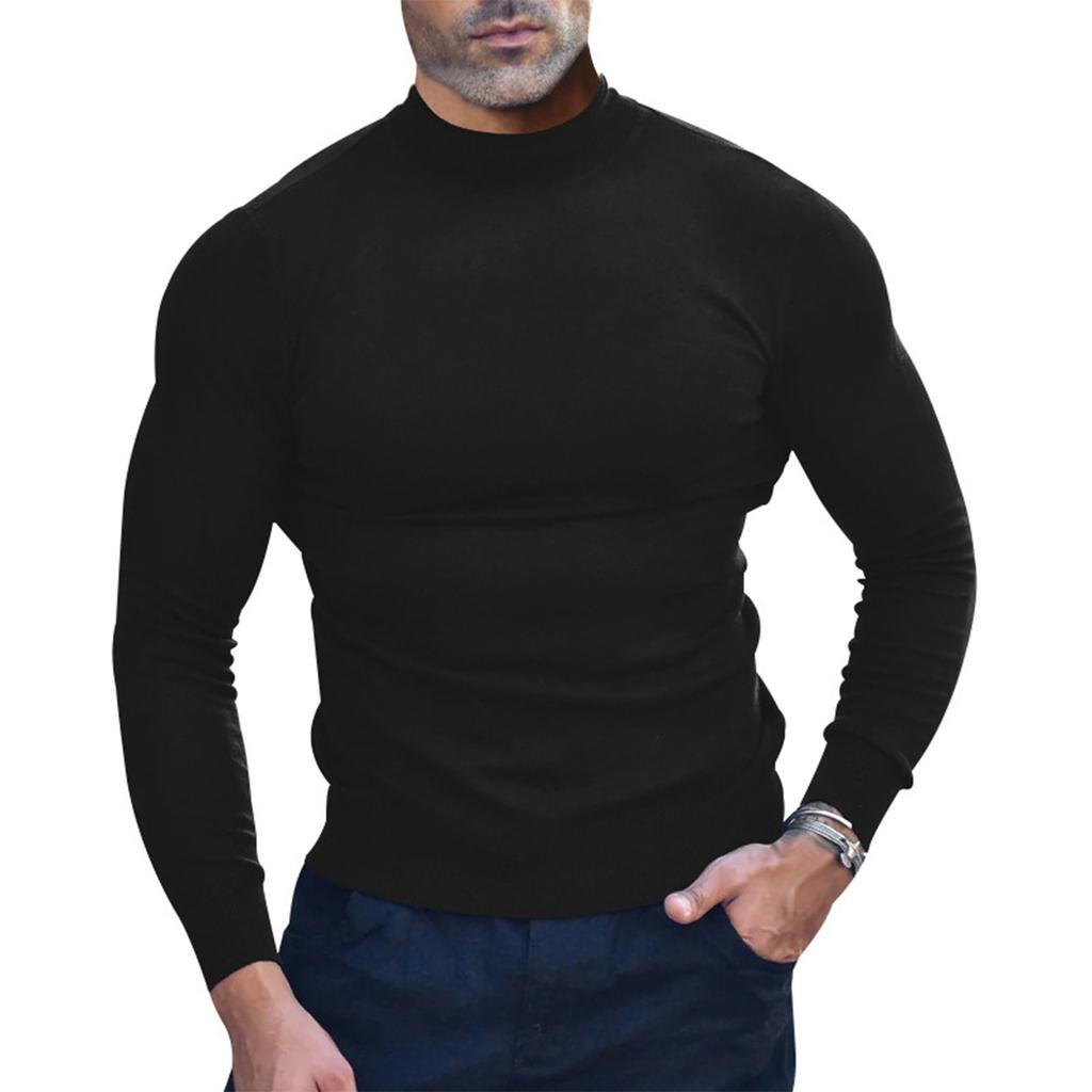 Men's Autumn Casual Turtleneck Solid Color Top Long Sleeve T-Shirt