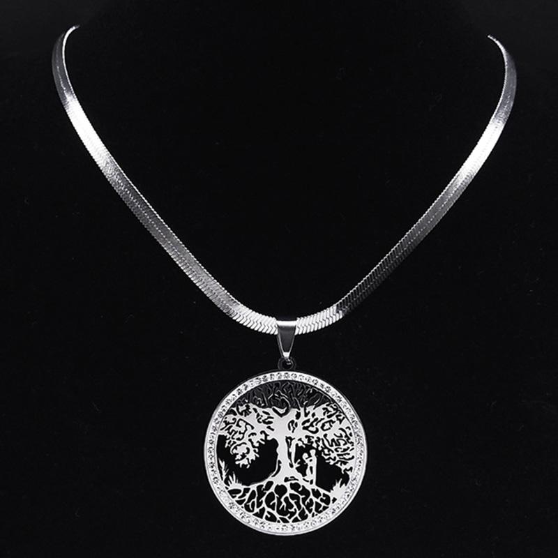 Модные necklaces с подвесками Дерево Жизни из нержавеющей стали с кристаллами для женщин, золотые necklaces, ювелирные изделия, bijoux, нержавеющая сталь, женские