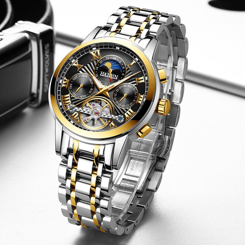 HAIQIN Мужские механические часы с турбийоном