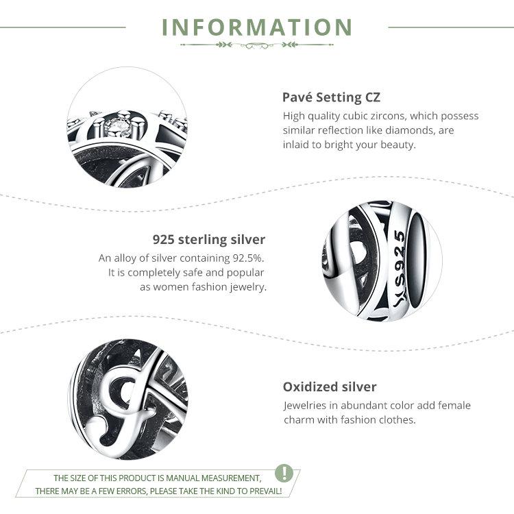 BAMOER Круглые шармы из стерлингового серебра 925 "Латинский алфавит"