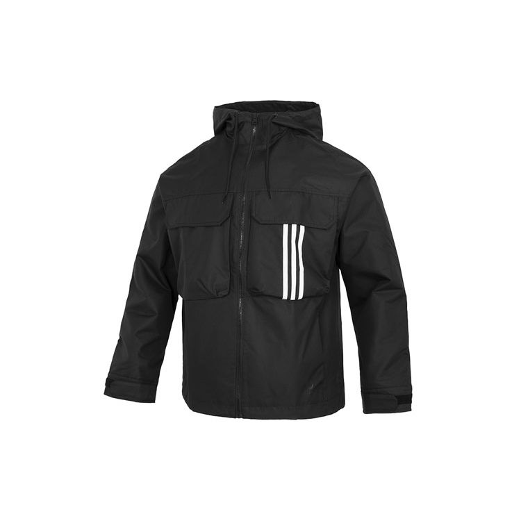 adidas Спортивная повседневная полосатая куртка с капюшоном, мужские топы, черный HM3819