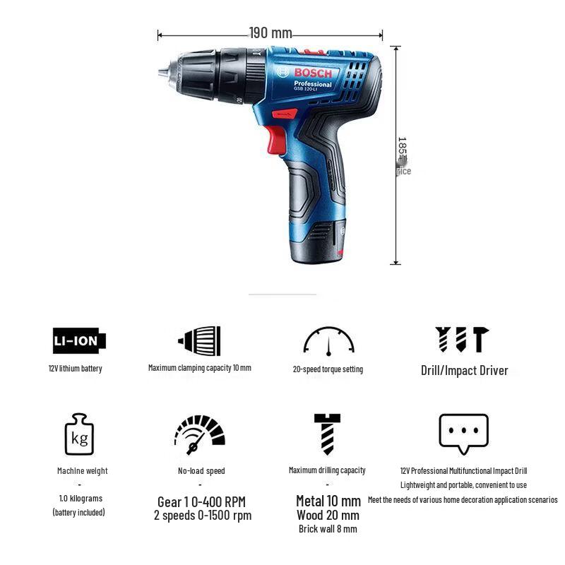 Bosch 12V Cordless Lithium-ion Drill Driver Kit CN plug (adapter included)