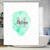 Kids Personalized Shower Curtain With Triangles Pattern Name Design For Bathroom Decor Mint Green Color (180X180Cm)