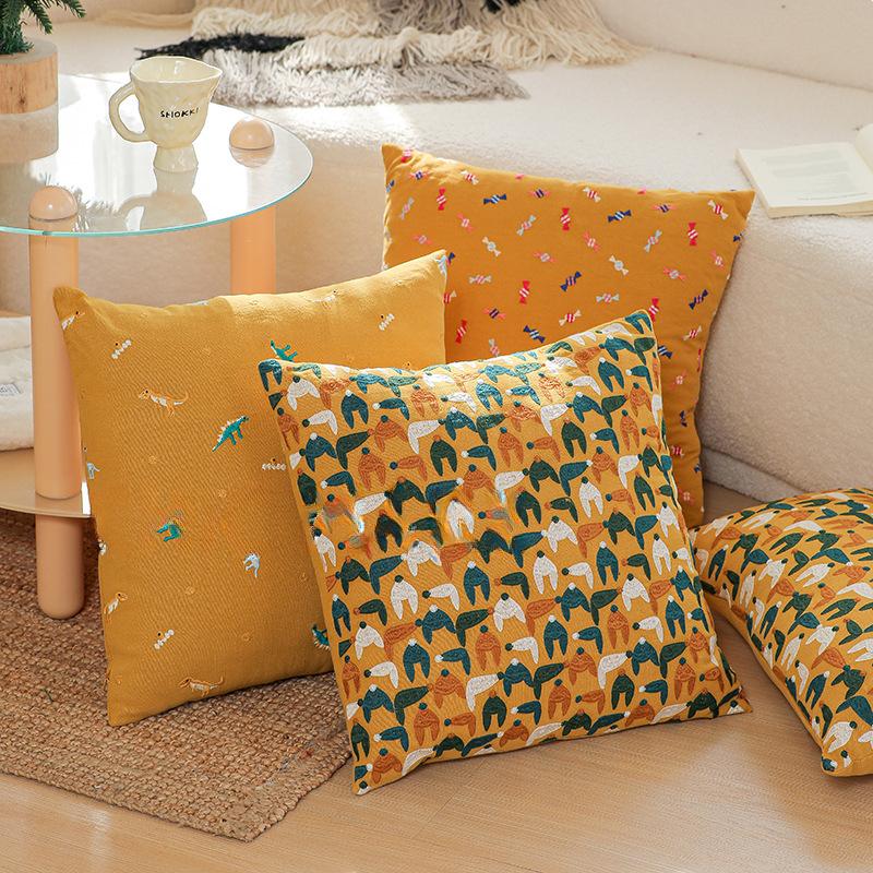 Cartoon Embroidery Throw Pillow Cover 30X50/45X45Cm Living Room Square Cute Waist Cushion Cover Decor Home Decorative Pillowcase