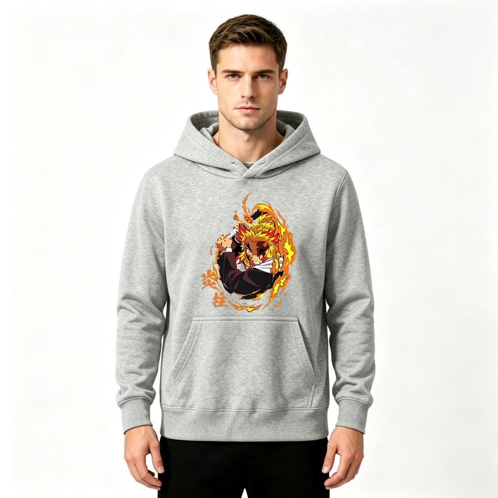 Men Anime Print Pullover Hoodie Casual Flame Character Long Sleeve Sweatshirt