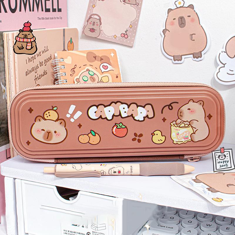 Cute Cartoon Capybara Pencil Case Large Capacity Dirt-Resistant Portable Pencil Bag Aesthetic Stationery Office School Supplies