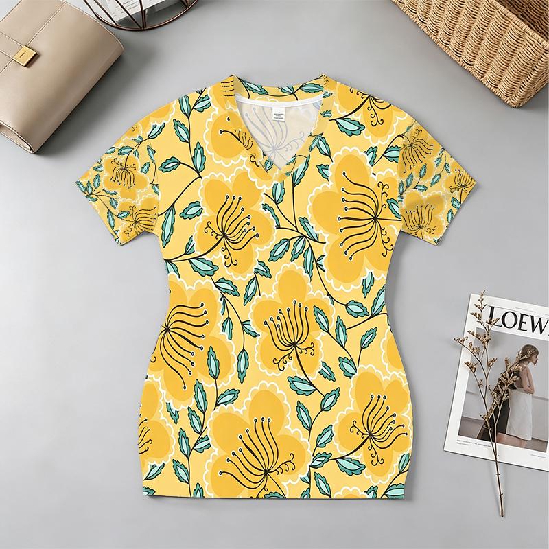 Women's Summer V-Neck Floral Mini Dress – Comfortable & Versatile, Perfect for Beach Vacation, Daily Casual, Casual Outings
