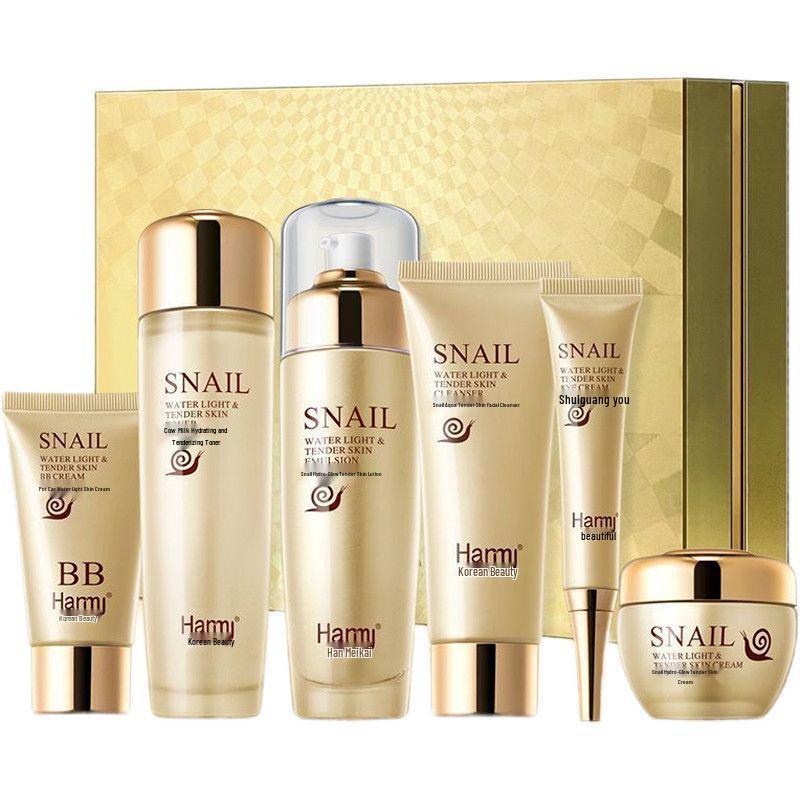 Шесть средств для ухода за кожей с муцином улитки: Подарочный набор: Увлажняющий и Восстанавливающий Лосьон и Крем