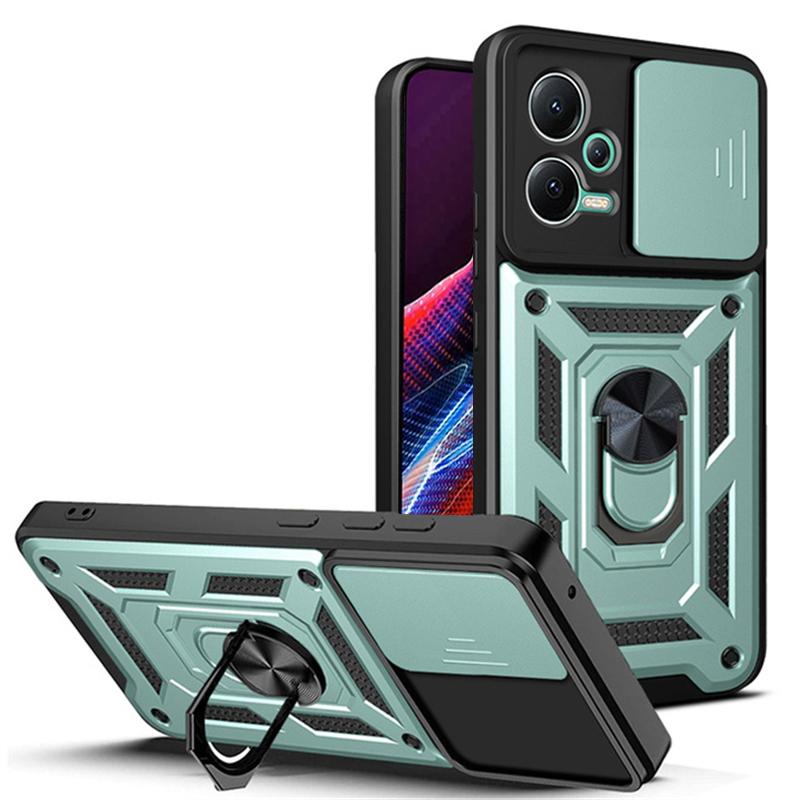 Чехол для Poco X5 Pro 5G, роскошный противоударный бронированный чехол для слайд-камеры для Xiaomi Poko Little X5 X5 X5 Pro X5pro, стальное кольцо-держатель, защитная жесткая задняя крышка из ПК