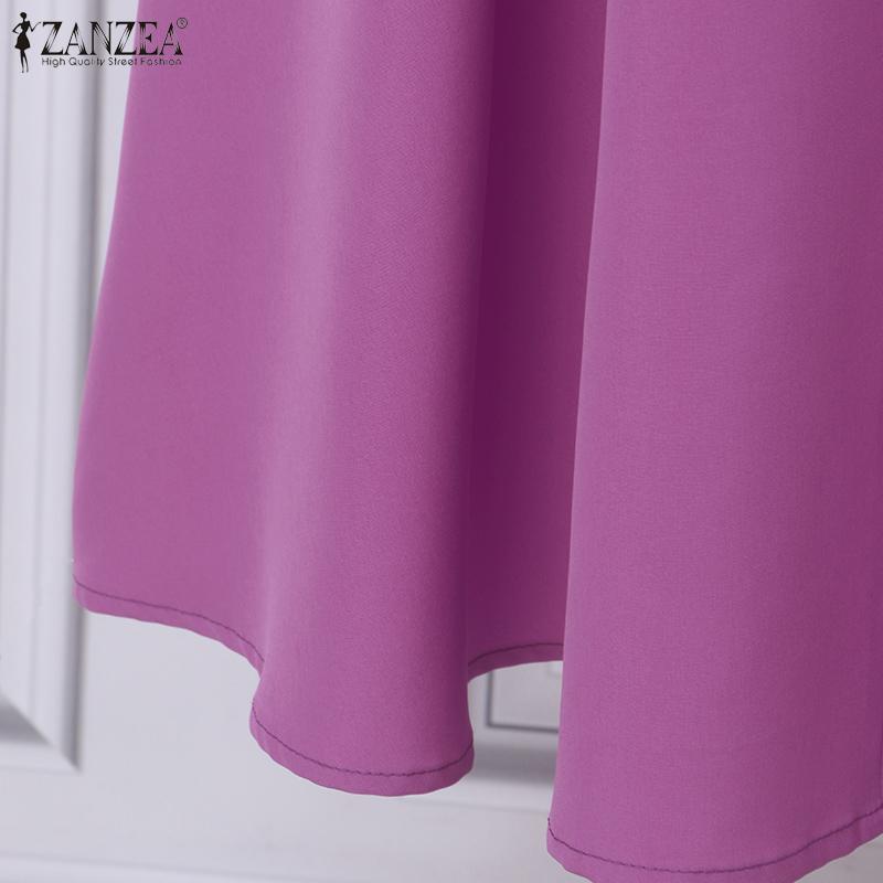 Zanzea Vneck Casual Loose Women 34 Sleeve Plain Long Dress