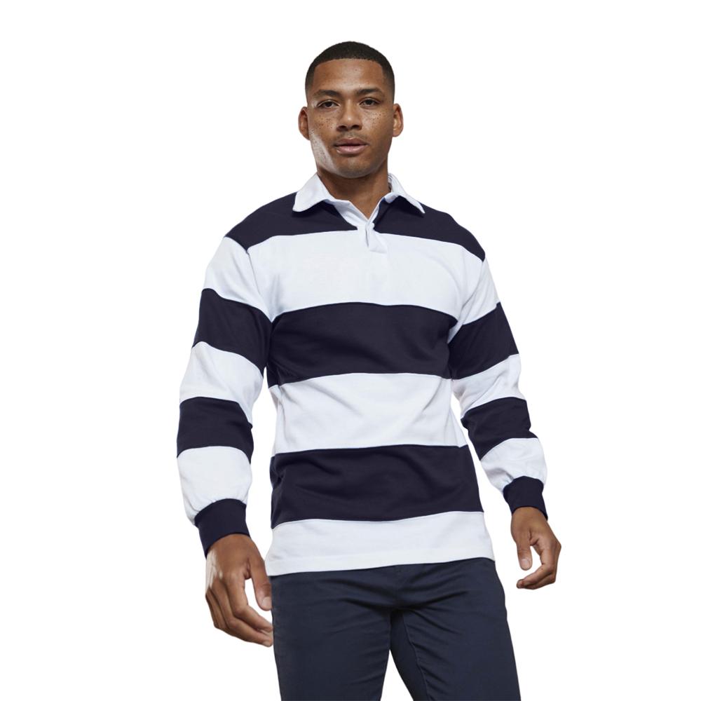 Front Row Mens Stripe Sewn Rugby Polo Shirt