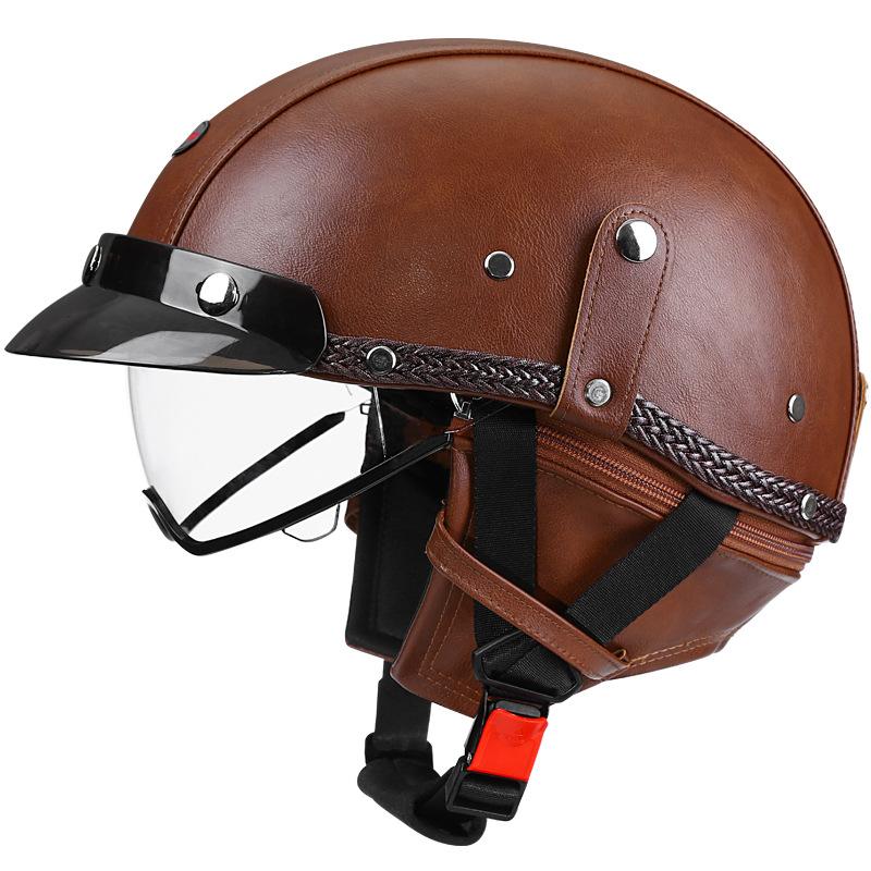 Ретро Мотошлем Одобрен DOT Встроенные Солнцезащитные Очки Casco Moto Шлем Съемная Внутренняя Подкладка Винтажный Немецкий Половинчатый Шлем