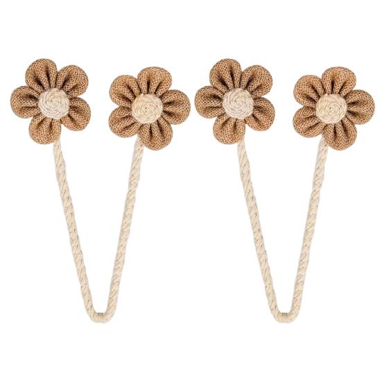 2Pcs Flower Curtain Tiebacks Handmade Boho Style Sunflower Curtain Holdbacks Linen Window