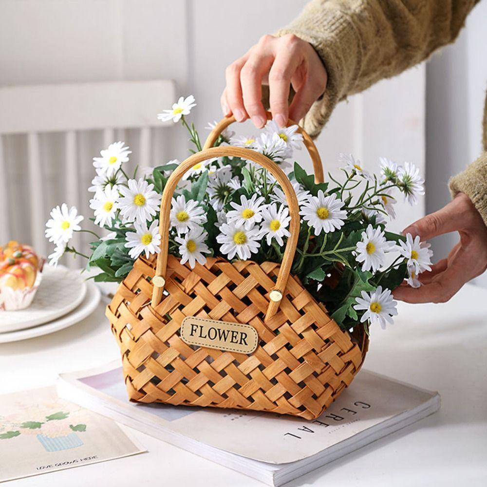 Wedding Decor Souvenir Handmade DIY Woven Rattan Hand Basket Storage Basket Wicker Baskets Flower Baskets Flowers Bamboo Basket
