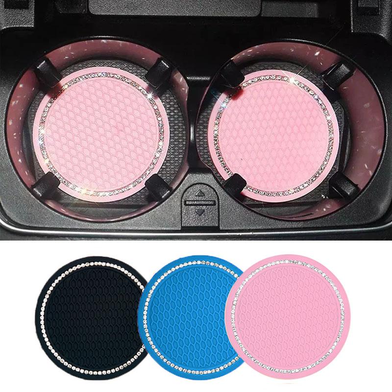Car Non-slip Water Cup Pad Diamond Rhinestone Bling Decoration Auto Interior Cup Bottle Anti-skid Rubber Mat Car Accessories