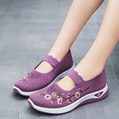 Мода 2024 Новые Весенне-Осенние Сетчатые Женские Одинарные Туфли Плоские Дышащие С Принтом Слипоны Круглый Носок С Мелким Вырезом Женские Туфли