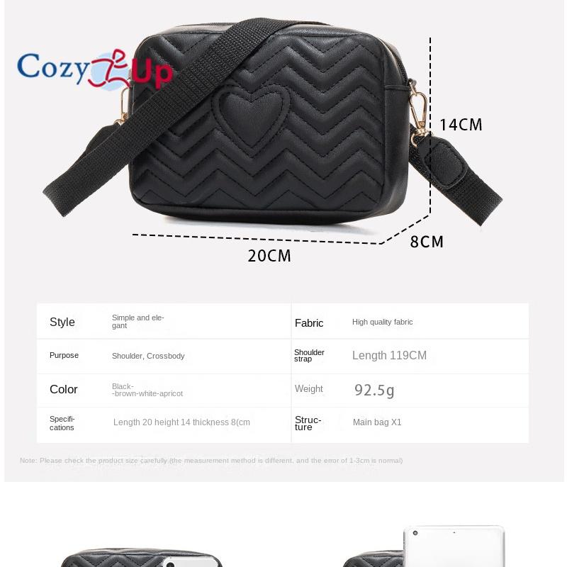 Cozy Up Solid Color Diagonal Camera Bag with Wave Pattern Heart Embroidered Shoulder Bag