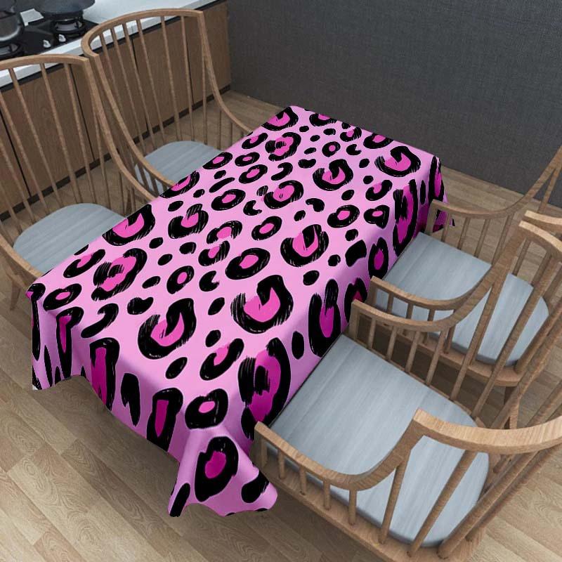 1pc Stylish Pink Leopard Print Party Tablecloth - Modern Design, Polyester, Square, Ideal for Home, Kitchen, Dining, Gatherings & Festive Celebrations